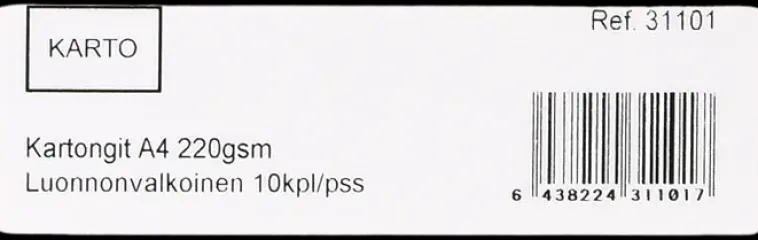 Karto Askartelutarvikkeet<Askartelunki A4 220 Gsm Luonnon Valkoinen 10 Ark/Pss