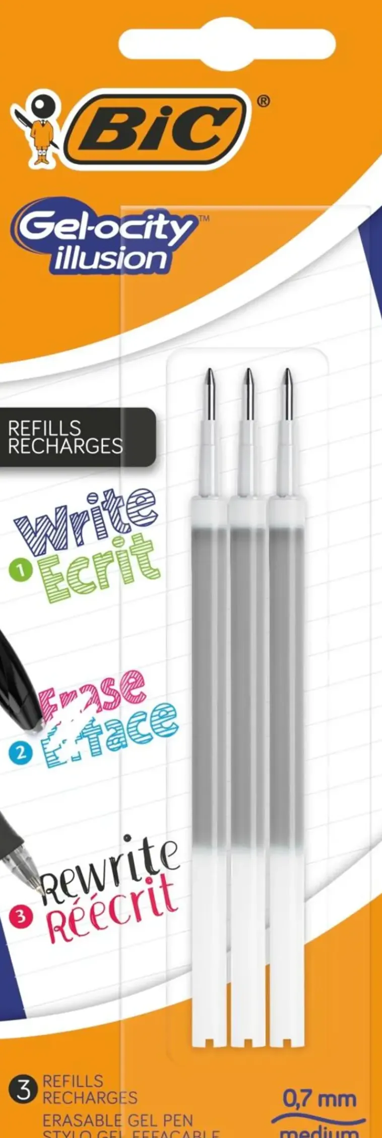 BiC Toimistotarvikkeet>Gel-Ocity Illusion Pyyhittava Gelikyna Musta Tayttosailio 3Kpl