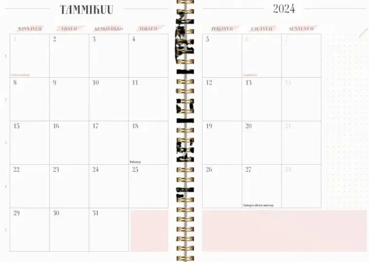 Burde Kalenterit>Kalenteri 2024 Life Planner Pink