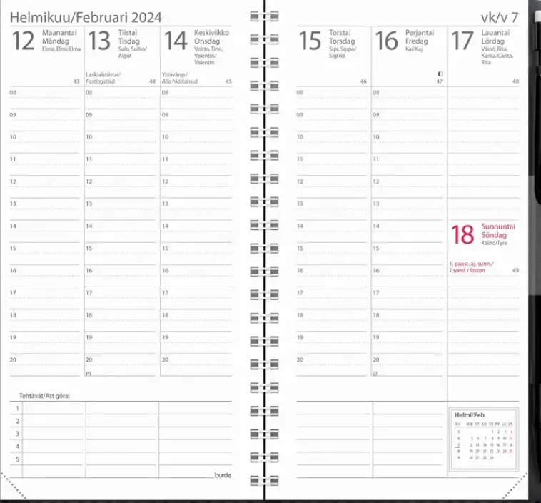 Burde Kalenterit>Kalenteri 2024 Plan Musta Keinonahka (Kaksikielinen)