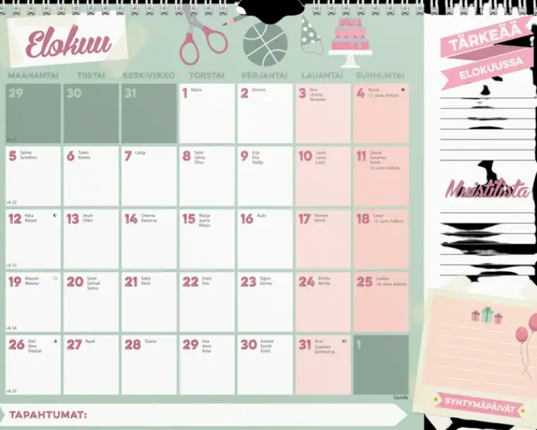 Burde Kalenterit>Perhekalenteri 2024 Perheen Kuukausikalenteri