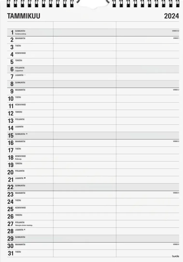 Burde Kalenterit>Seinakalenteri 2024 Black And White 2 Saraketta