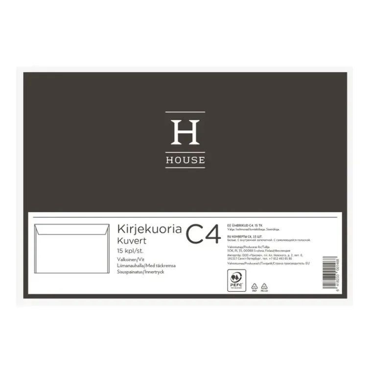 House Paperitarvikkeet>Kirjekuori C4 Liimanauhalla 15Kpl