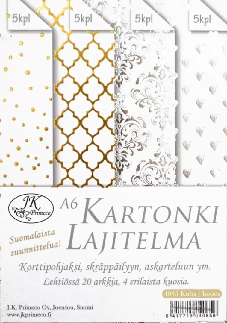 J.K. Primeco Askartelutarvikkeet<A6 Kartonkilajitelma Kulta-/Hopeafolio 20Ark