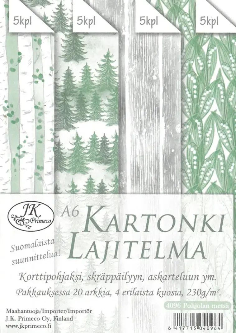 J.K. Primeco Askartelutarvikkeet>Kartonkilajitelma A6 Pohjolan Metsa 20Ark