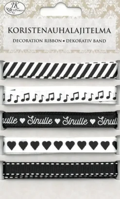 J.K. Primeco Askartelutarvikkeet>Koristenauhalajitelma Mustavalko 5 Erilaista X 1 Metri