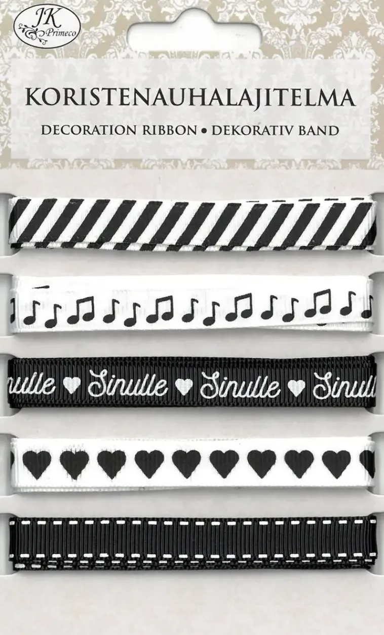 J.K. Primeco Askartelutarvikkeet>Koristenauhalajitelma Mustavalko 5 Erilaista X 1 Metri