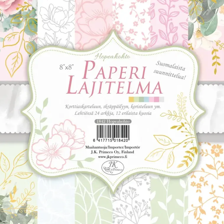 J.K. Primeco Askartelutarvikkeet<Paperilajitelma 8X8 Hopeahohto