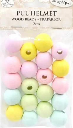 J.K. Primeco Askartelutarvikkeet<Puuhelmet 2 Cm Pastellilajitelma 20 Kpl