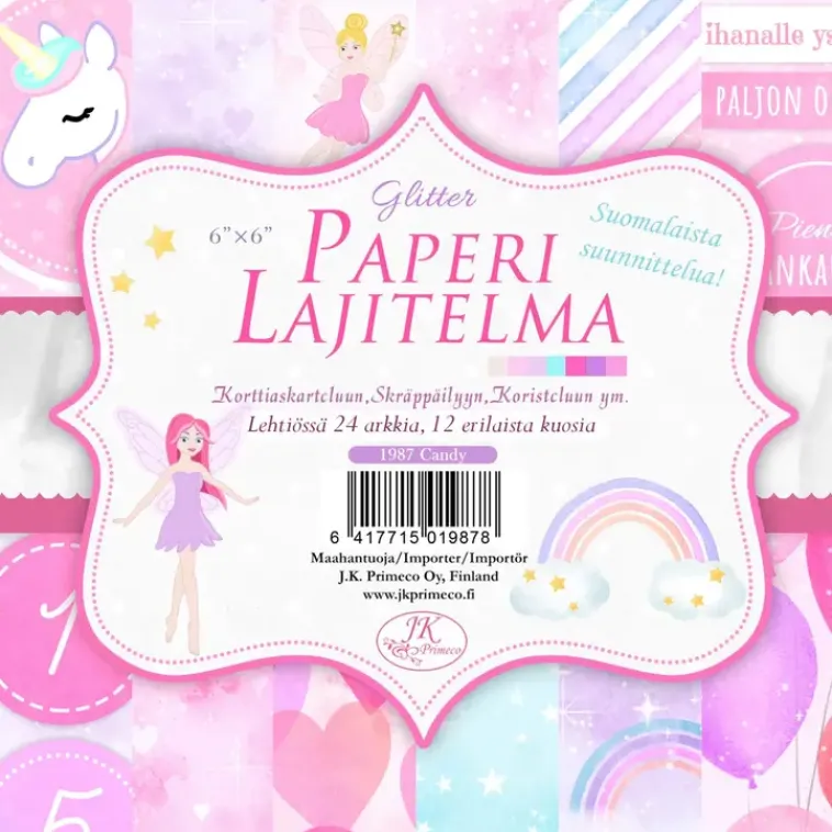 J.K. Primeco Askartelutarvikkeet<Skrappayslehtio 24Arkkia Glitter 8"X8"