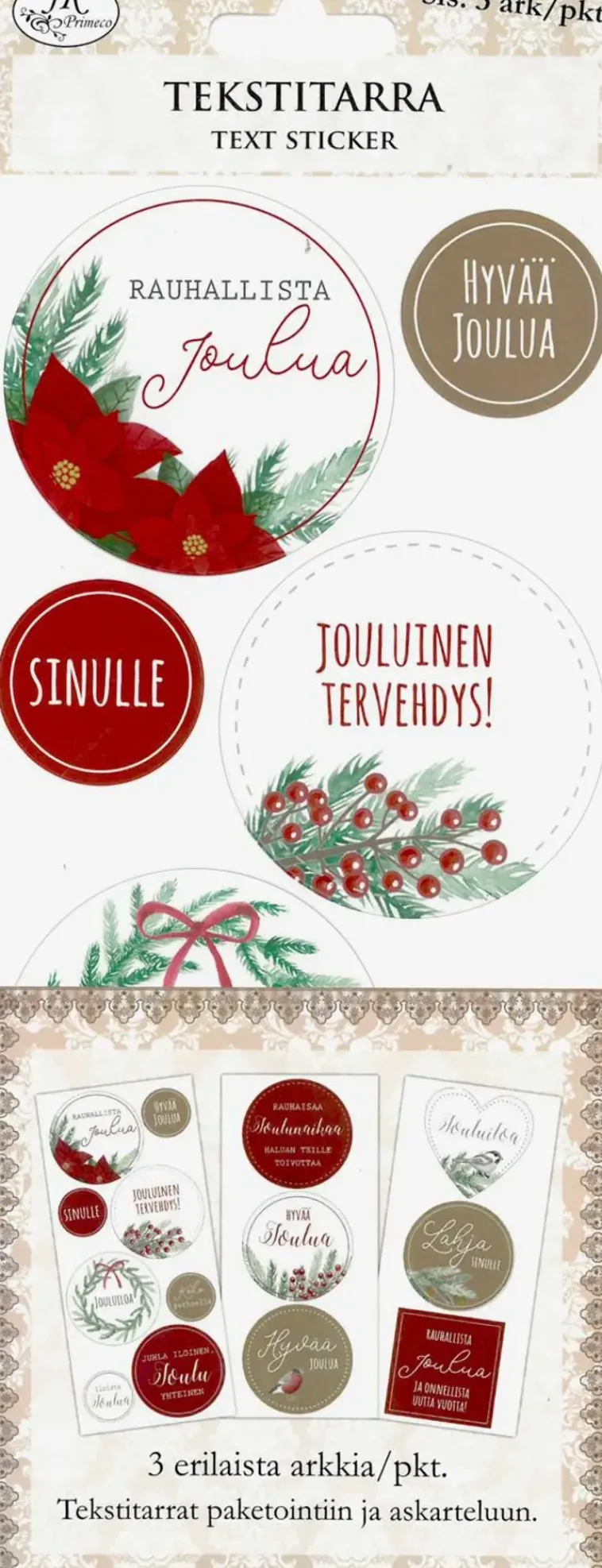 J.K. Primeco Askartelutarvikkeet<Tekstitarra Iso Havut Ja Marjat 3 Ark