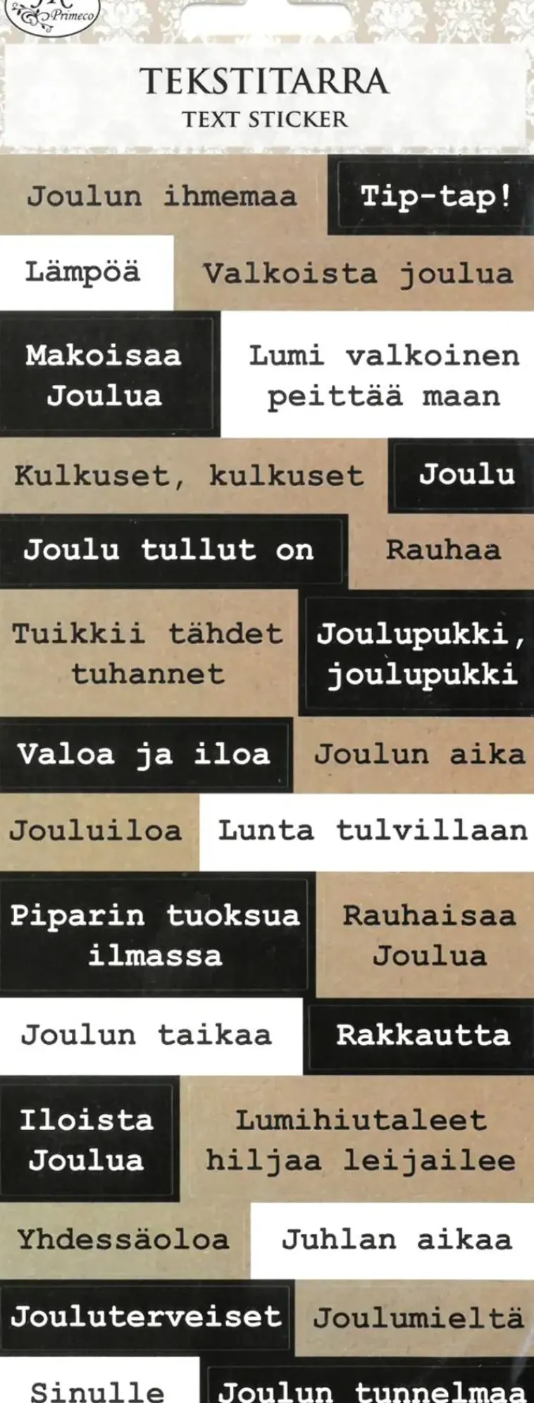 J.K. Primeco Askartelutarvikkeet<Tekstitarra Joulusanonnat Musta-Natur