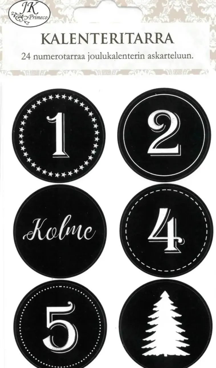J.K. Primeco Askartelutarvikkeet>Joulukalenteritarra Musta 4Ark/Pkt