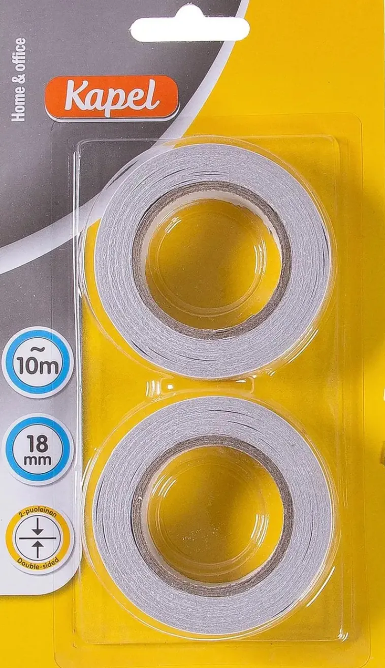 Kapel Toimistotarvikkeet>Kaksipuolinen Teippi 10M X 18Mm 2Kpl