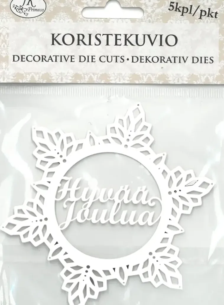 J.K. Primeco Askartelutarvikkeet>Koristekuvio Lumihiutale+Teksti 5Kpl/Pkt