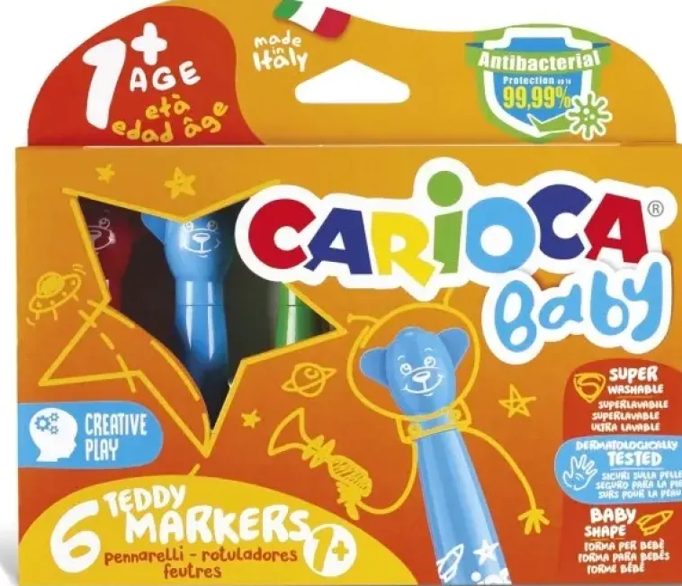 Carioca Toimistotarvikkeet>Lasten Huopakynasarja 6 Kpl Teddy Baby +1 Vuotialle