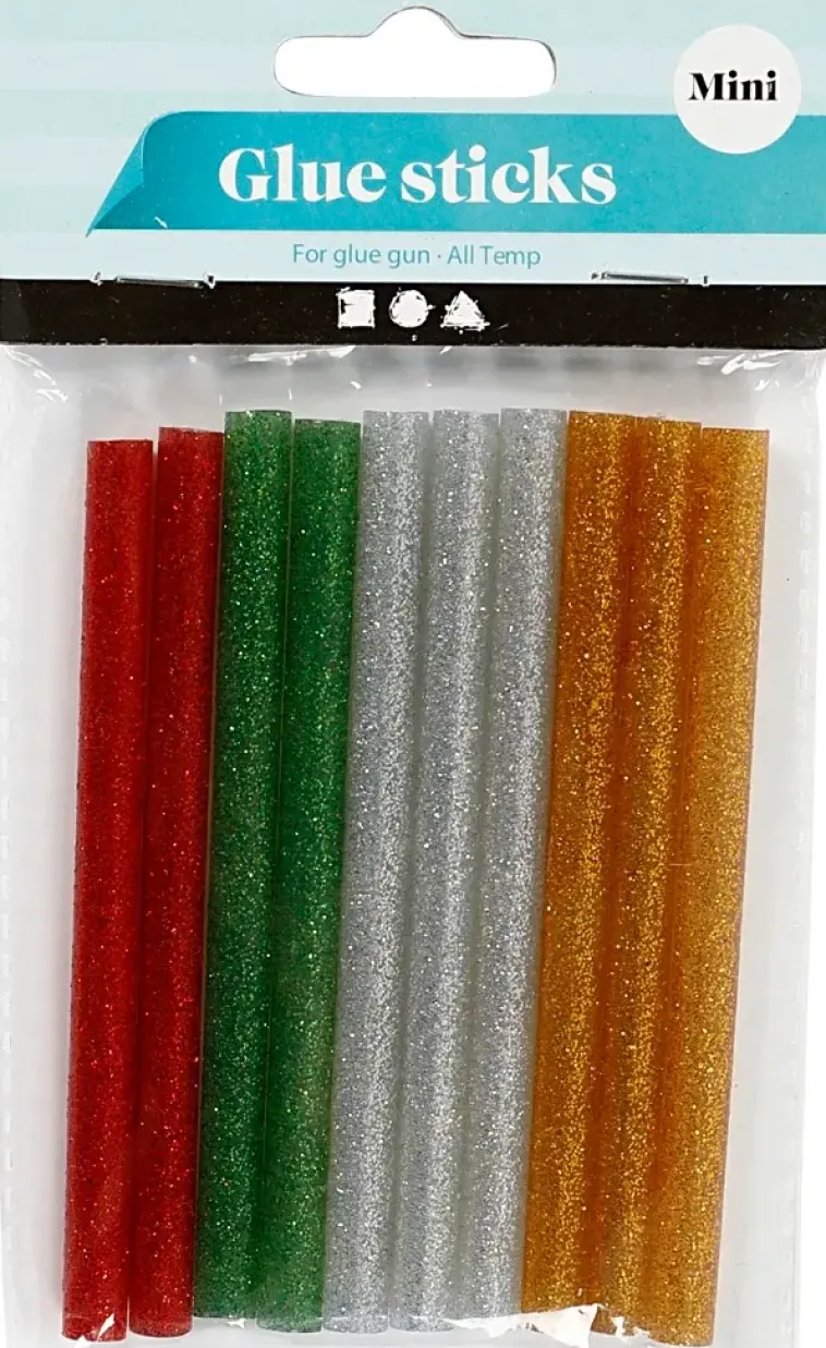 Nellen Askartelutarvikkeet>Liimapatruunat, Halk. 7 Mm, Pit. 10 Cm, Vihrea, Kulta, Hopea, Punainen, 10Kpl