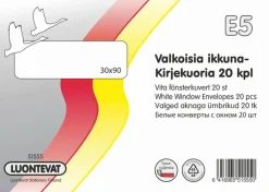 Luontevat Paperitarvikkeet>Ikkunakirjekuoria E5 Valkoinen 20Kpl