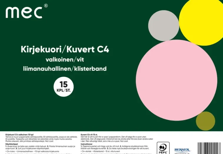 M.E.C Paperitarvikkeet>Mec Kirjekuori C4 Valkoinen 15Kpl