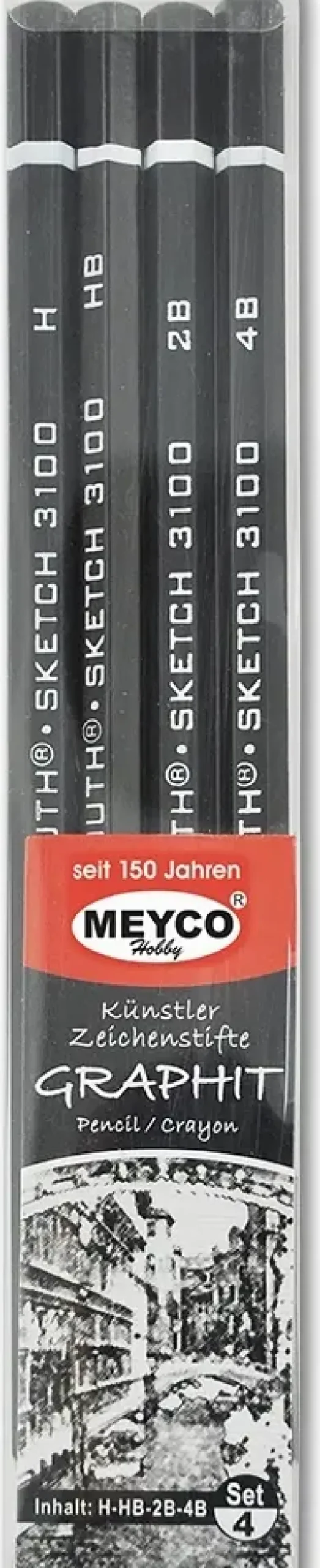 Meyco Askartelutarvikkeet<Hobby Graphit Luonnoskynat 4Kpl H, Hb, 2B, 4B Muovikotelossa