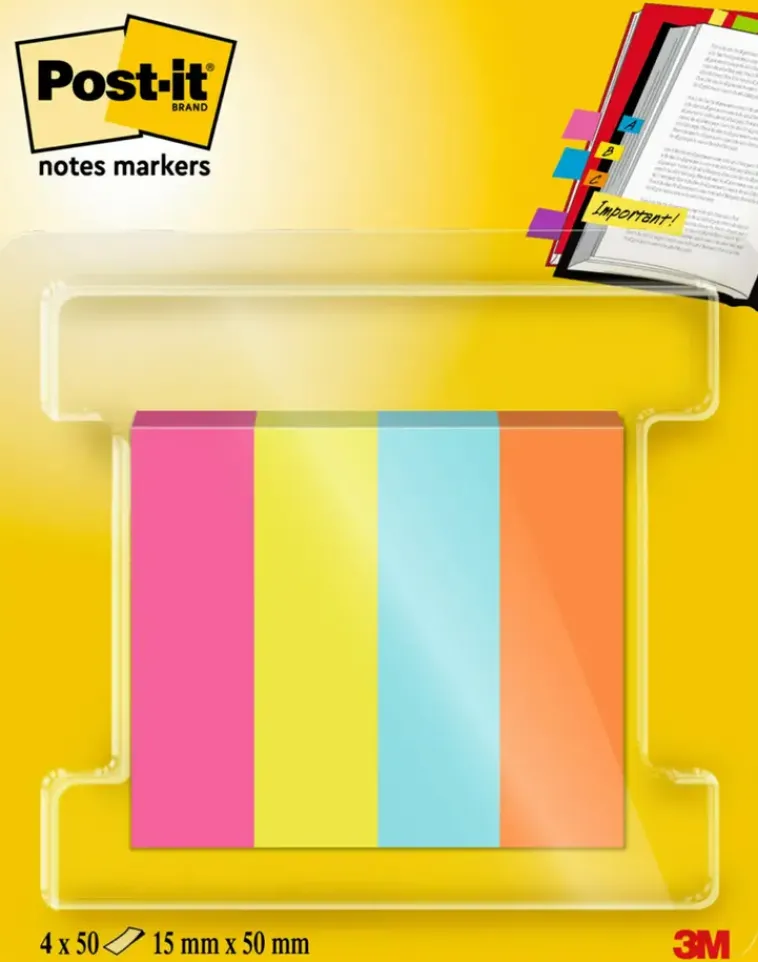 Post-it Toimistotarvikkeet>®-Merkkaajat, Poptimistic-Varilajitelma, 12,7 X 44,4 Mm, 50 Arkkia/Lehtio, 4 Lehtiota/Pakkaus