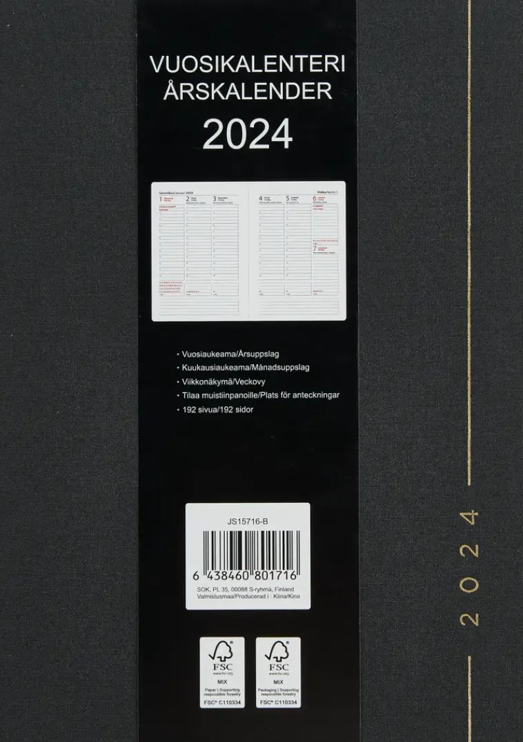 NNX Kalenterit>Poytakalenteri A5 Kangas, Musta