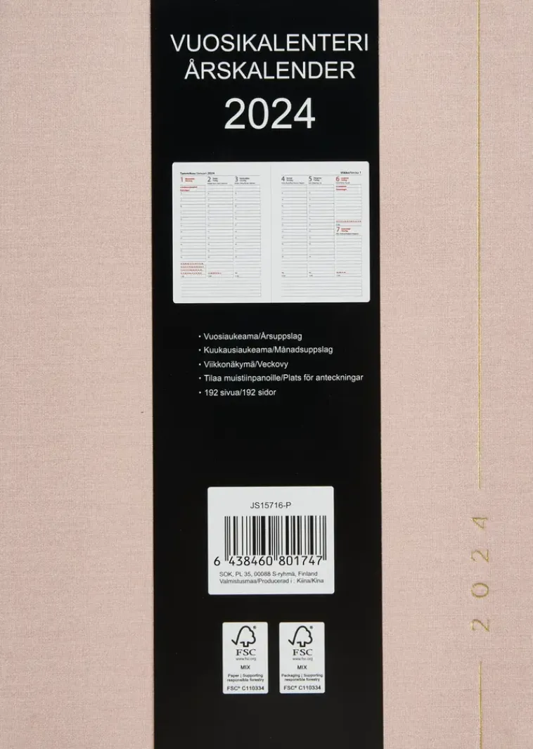 NNX Kalenterit>Poytakalenteri A5 Kangas, Roosa