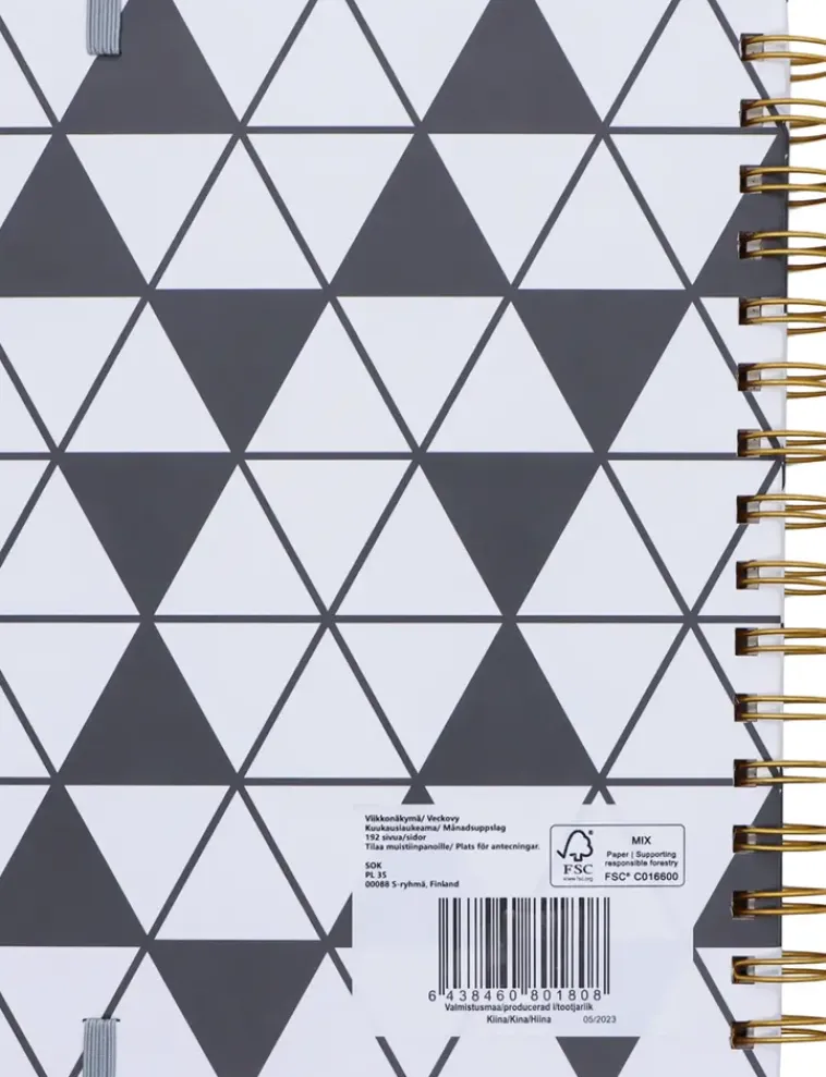 NNX Kalenterit>Poytakalenteri A5 Kierresidottu, Musta-Valkoinen