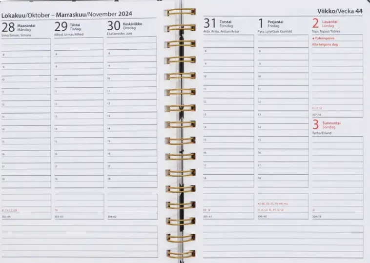 NNX Kalenterit>Poytakalenteri A5 Kierresidottu, Musta-Valkoinen