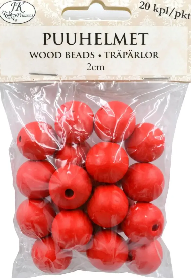 J.K. Primeco Askartelutarvikkeet>Puuhelmet Punainen 2Cm 20Kpl/Pkt