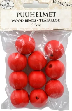 J.K. Primeco Askartelutarvikkeet>Puuhelmet Punainen 2,5Cm 10Kpl/Pkt