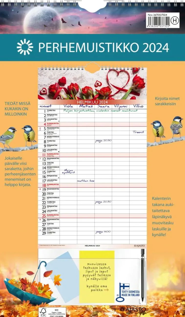 Ajasto Kalenterit>Seinakalenteri Perhemuistikko