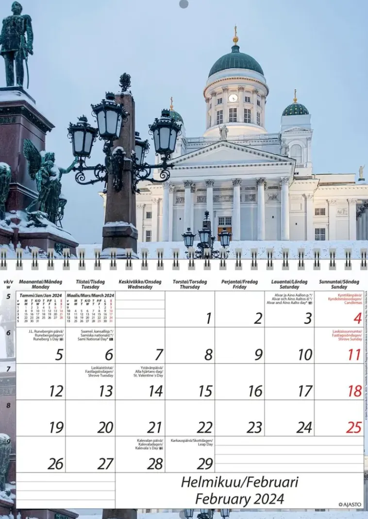 Ajasto Kalenterit>Seinakalenteri Suomi A5