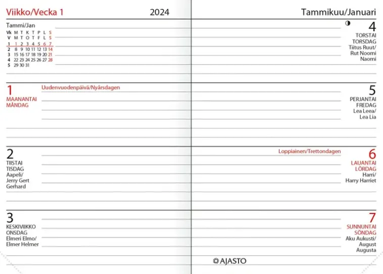 Ajasto Kalenterit>Taskukalenteri Futura Mini, Musta