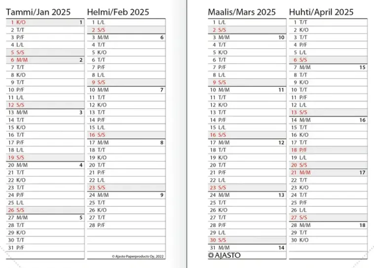 Ajasto Kalenterit>Taskukalenteri Futura Mini, Musta