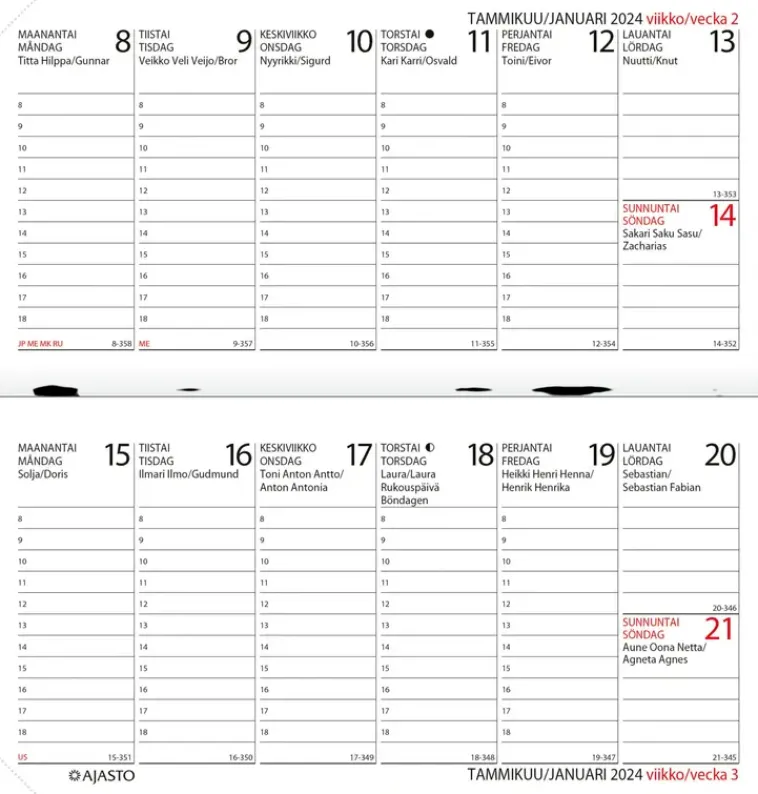 Ajasto Kalenterit>Taskukalenteri Hermes Nova, Musta