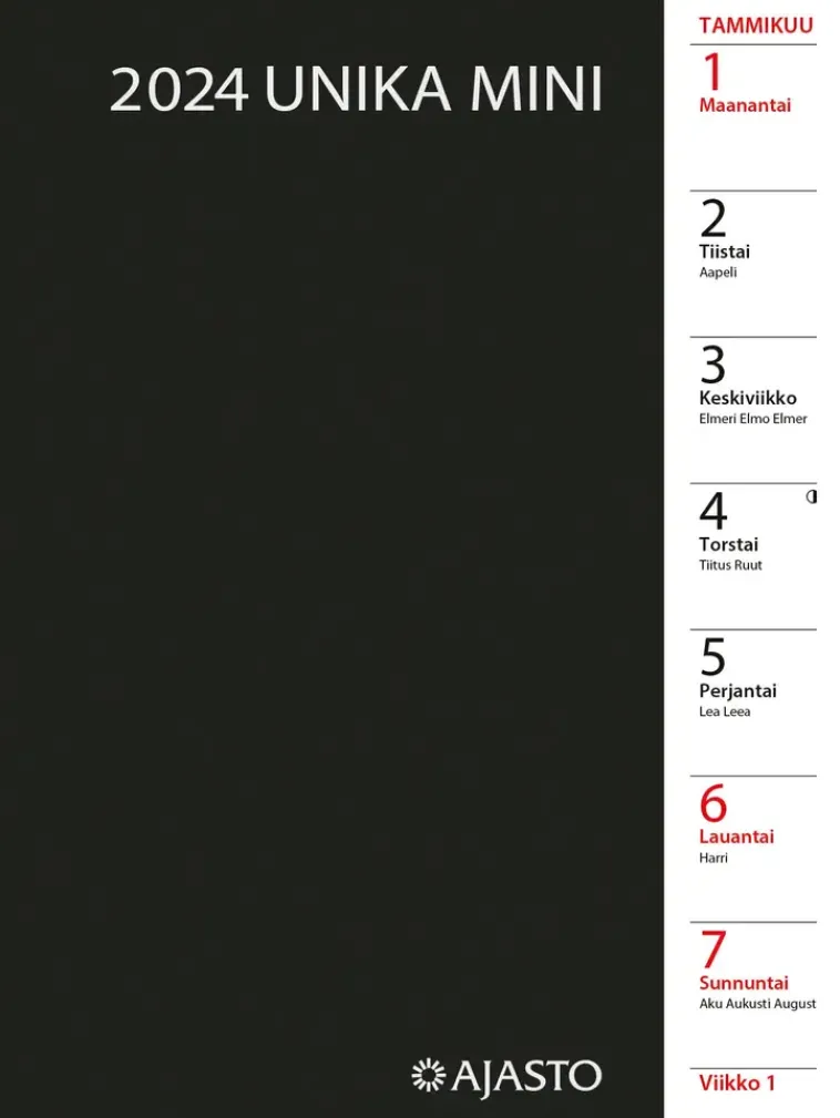 Ajasto Kalenterit>Taskukalenteri Unika Mini, Musta