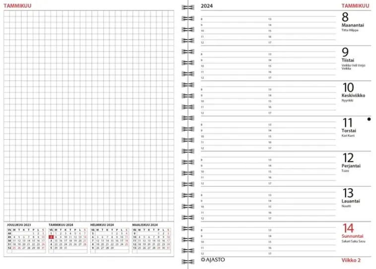 Ajasto Kalenterit>Taskukalenteri Unika Mini, Musta