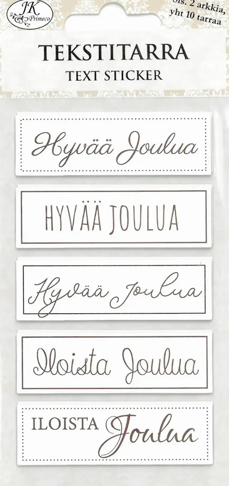 J.K. Primeco Askartelutarvikkeet<Tekstitarra Jouluntoivotukset Tummanruskea 2Ark/Pkt