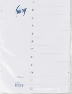 Ei merkkiä Paperitarvikkeet>Valilehti A4 1-12 Valkoinen