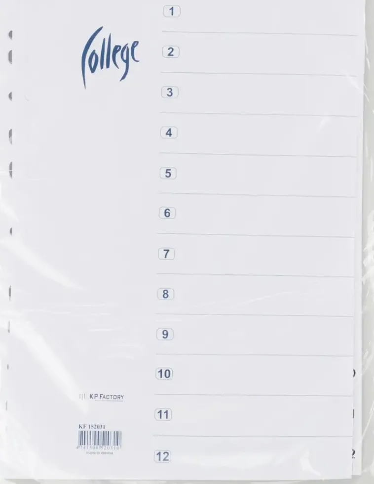 Ei merkkiä Paperitarvikkeet>Valilehti A4 1-12 Valkoinen