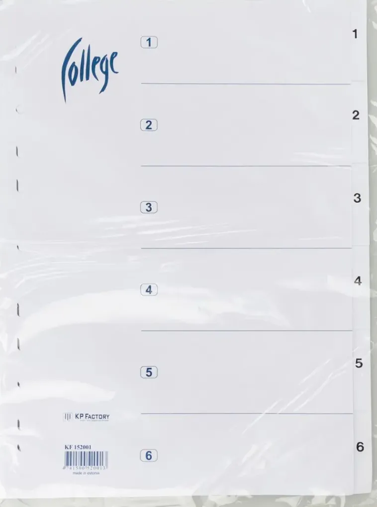 Ei merkkiä Paperitarvikkeet>Valilehti A4 1-6 Valkoinen