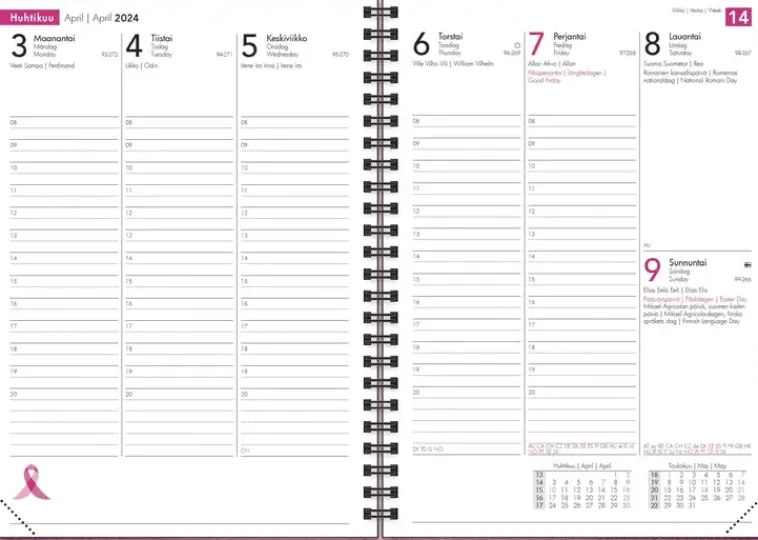 Roosa Nauha Kalenterit>Vuosikalenteri A5 2024
