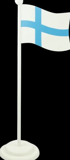 Weiste Sesonkijuhlatarvikkeet>Puinen Suomen Lippu Jalustalla, Korkeus 37Cm