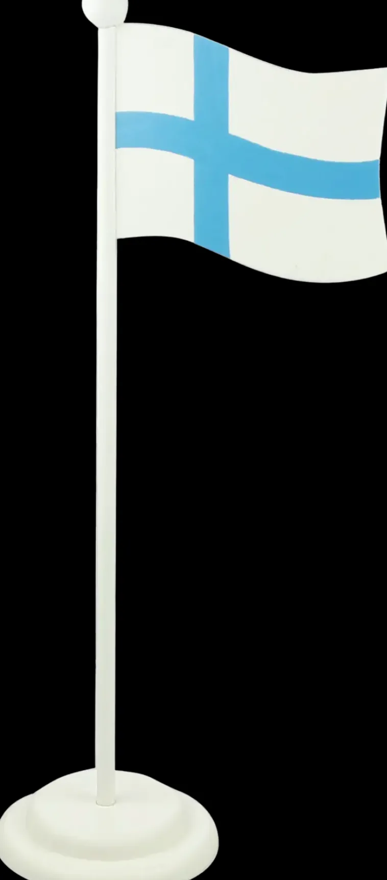 Weiste Sesonkijuhlatarvikkeet>Puinen Suomen Lippu Jalustalla, Korkeus 37Cm